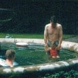 John Beal and children swim in the fountain. Photo: Mary Beal.